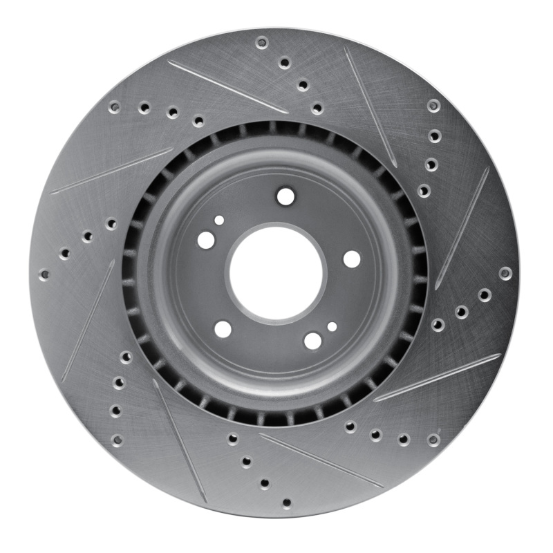 Hyundai Genesis Coupe Brake Rotor (1) - Front Left - R1 Concepts - Drilled & Slotted - Silver - `10-`16